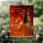Prom Send Off Party Sign Orange Gold Welcome Sign with photo, Junior and Senior Ball Poster Sign, Woman Birthday Dinner Sign Template, PRM09