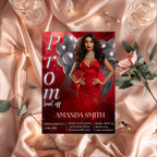 Prom Send Off Party Invitation Red Silver Woman Prom Night with photo invite, Elegant Grand Senior Ball and Junior Prom Gala Template, PRM04