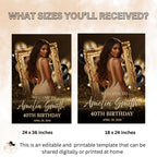 Black Gold Birthday Welcome Party Sign, Retirement Sign with photo Elegant Woman Dinner Entry Sign, Luxury Brunch Poster Sign Board Template
