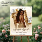White Gold Birthday Welcome Party Sign, Elegant Woman Dinner Entry Sign, Wedding Sign with photo, Luxury Brunch Poster Sign Board Template