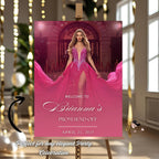 Prom Send Off Party Sign Pink Welcome Sign with photo, Junior and Senior Ball Poster Sign, Red Carpet Hollywood Theme Sign Template, PRM03