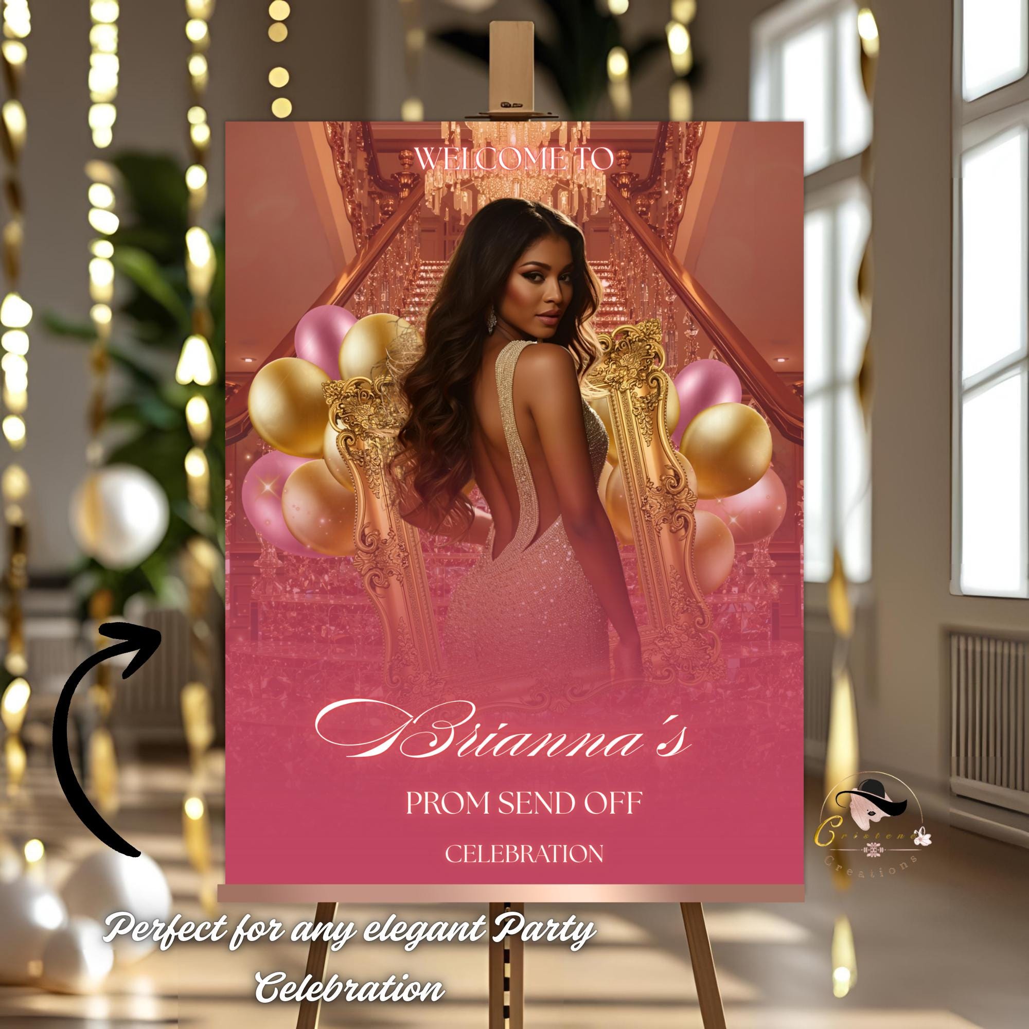 Prom Send Off Party Welcome Sign with photo Rose Gold Junior and Senior Ball Poster Sign, Elegant Woman Birthday Dinner Sign Template, PRM16