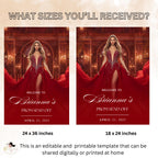 Prom Send Off Party Welcome Sign with photo, Woman Junior and Senior Ball Poster Sign Elegant Red Carpet Hollywood Theme Sign Template PRM01