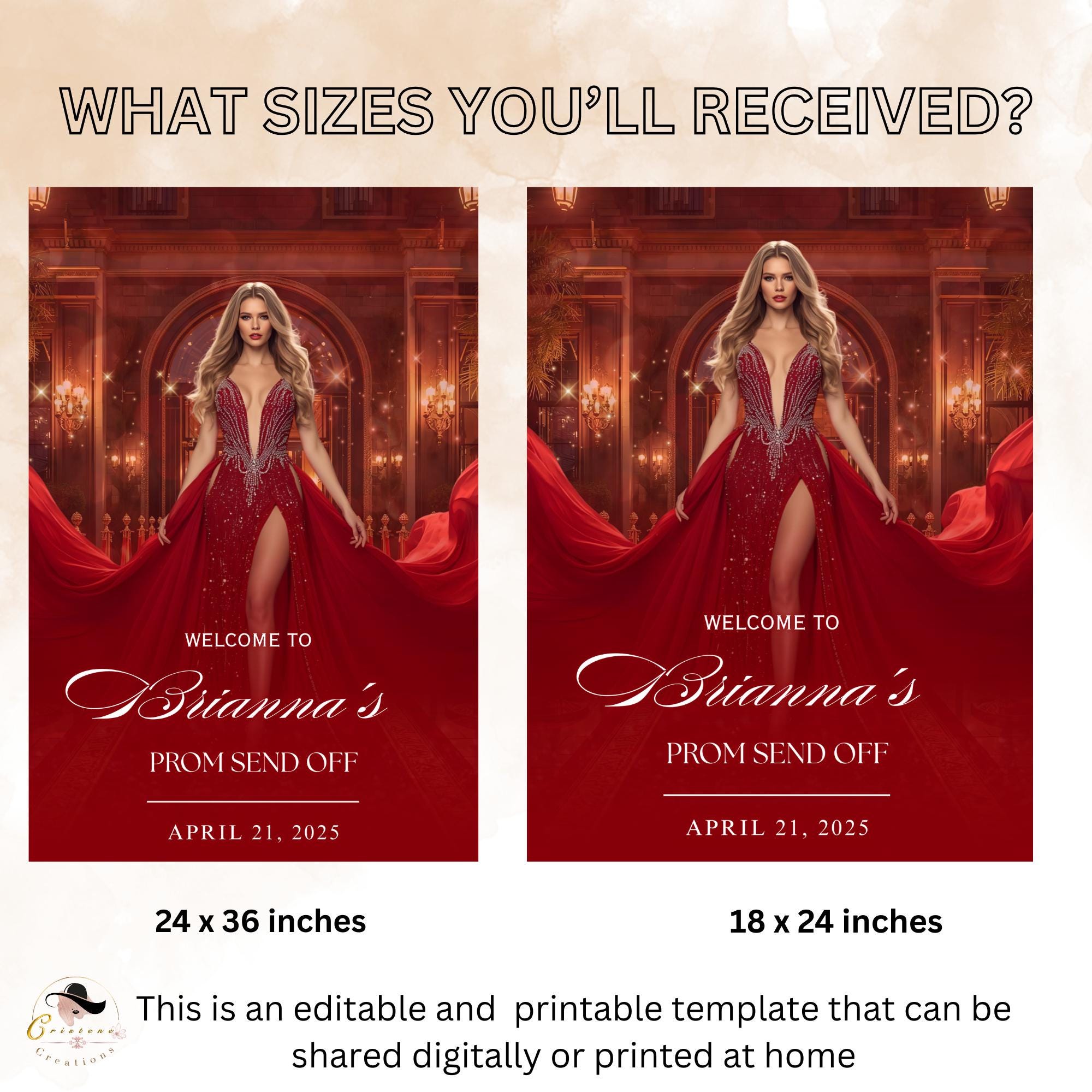 Prom Send Off Party Welcome Sign with photo, Woman Junior and Senior Ball Poster Sign Elegant Red Carpet Hollywood Theme Sign Template PRM01
