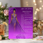 Purple Program Card Template with photo, Birthday Party Program Schedule Editable Order of Events Printable Woman Retirement Event Programme