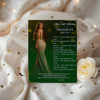 Birthday Program Card Template with photo, Woman Retirement Party Program Schedule, Editable Order of Events, Printable Green Gold Programme