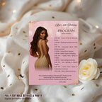 Pink Birthday Program Card with photo, Retirement Party Program Schedule, Editable Order of Events, Printable Sweet 16 Programme Template