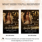 Black Golden 50th Birthday Welcome Party Sign, Dinner Entry Poster Sign with photo, 50 and Fabulous Welcome Board Sign, Men Woman Template