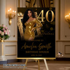 Black Gold 40th Birthday Welcome Party Sign, Dinner Entry Poster Sign with photo, 40 and Fabulous Welcome Board Sign, Men Woman Template