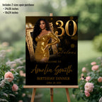 Black Gold 30th Birthday Welcome Party Sign, Retirement Brunch Sign with photo, Glam 30th Birthday Dinner Poster Sign, Men Woman Template