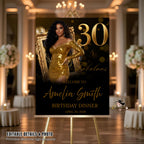 Black Gold 30th Birthday Welcome Party Sign, Retirement Brunch Sign with photo, Glam 30th Birthday Dinner Poster Sign, Men Woman Template