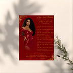 Red gold Birthday Program Card Template, Woman Retirement Party Program with photo, Elegant Order of Events, Printable Timeline Schedule