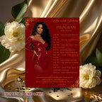 Red gold Birthday Program Card Template, Woman Retirement Party Program with photo, Elegant Order of Events, Printable Timeline Schedule