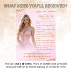 Birthday Program Card with photo, Pink Gold Retirement Party Timeline Schedule, Editable Order of Events Printable Sweet 16 Program Template