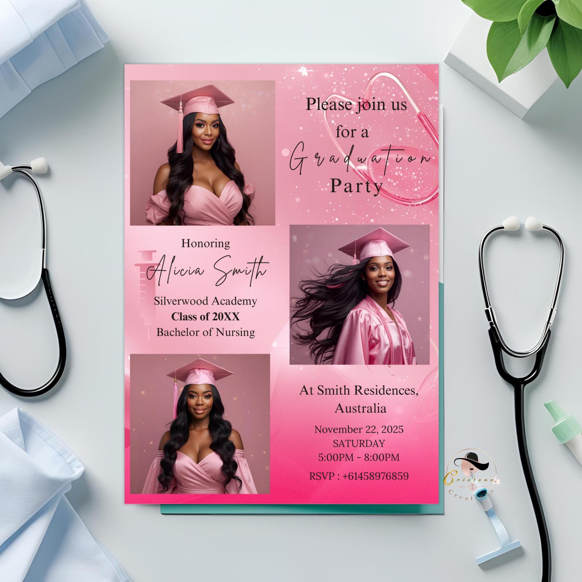 Editable Nurse Graduation Invitation, 2026 RN Pinning Ceremony invite with photo, Medical CNA Nursing Graduate Flyer Magazine Cover Template