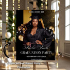 Graduation Welcome Party Sign Black Gold, Woman Graduates Poster Sign with photo 2026 Men Senior Graduation Announcement Entry Sign Template