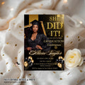 Black gold Graduation Announcement 2026 Invitation, Senior Graduation Party with photo invite, Editable College Graduate She DID it Template