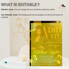 Black gold Graduation Announcement 2026 Invitation, Senior Graduation Party with photo invite, Editable College Graduate She DID it Template