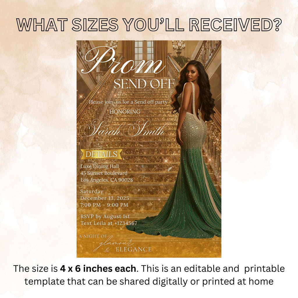 Prom Send Off Party Invitation, Woman Senior and Junior Prom Night with photo invite, Elegant Hollywood Theme Celebration Template, PRM02