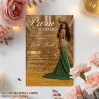 Prom Send Off Party Invitation, Woman Senior and Junior Prom Night with photo invite, Elegant Hollywood Theme Celebration Template, PRM02