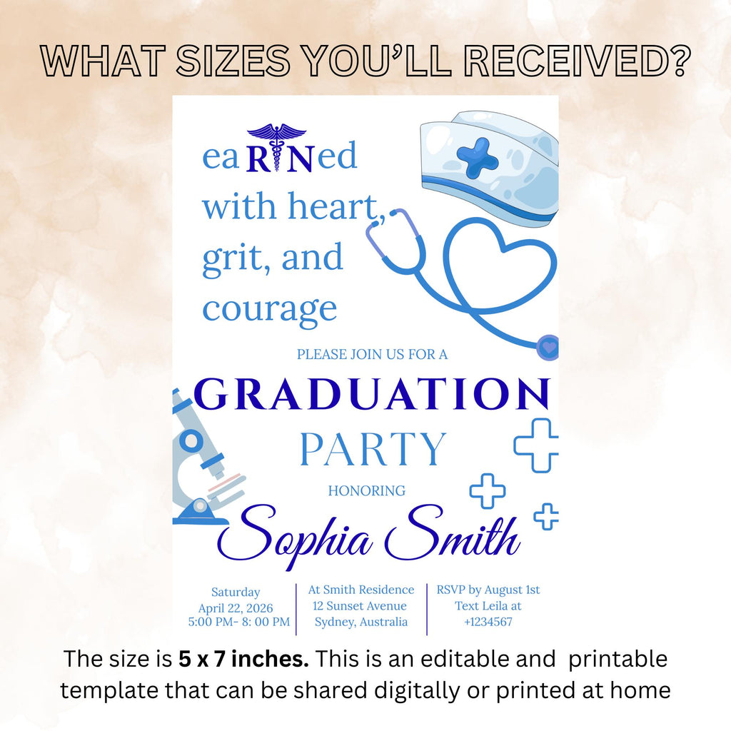 Nurse Graduation Invitation, RN Pinning Ceremony Class of 2026 invite, Medical CNA LPN Bsn Nursing Graduate Flyer Announcement Template