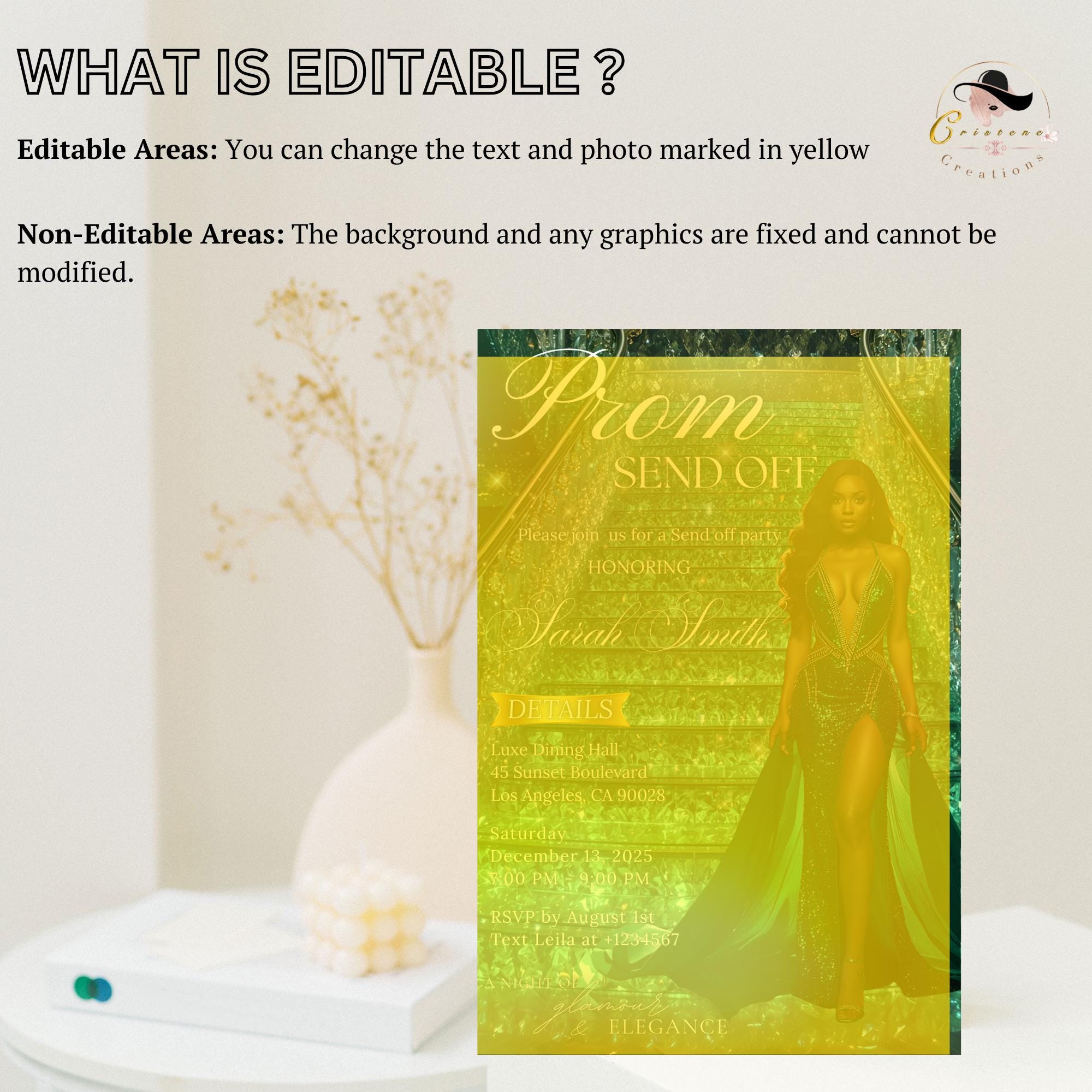 Green Prom Send Off Party Invitation, Woman Senior Grand Ball Prom Night with photo invite, Glam Junior Prom Hollywood Theme Template, PRM12