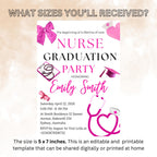 Pink Nurse Graduation Invitation, RN Pinning Ceremony Class of 2026 invite, Medical BSN CNA Lpn Nursing Graduate Flyer Announcement Template