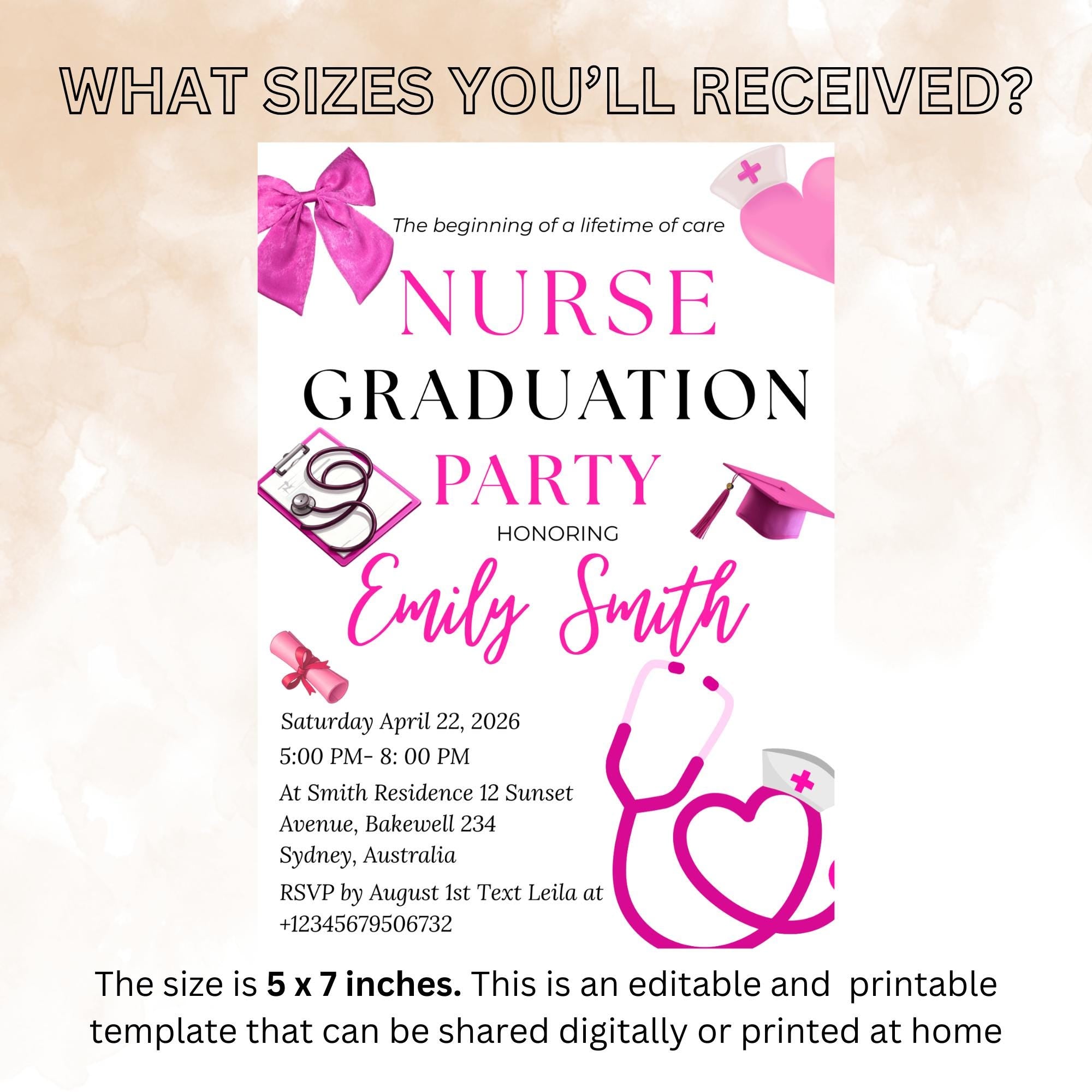 Pink Nurse Graduation Invitation, RN Pinning Ceremony Class of 2026 invite, Medical BSN CNA Lpn Nursing Graduate Flyer Announcement Template