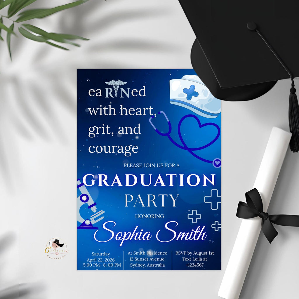 Nurse Graduation Invitation, RN Pinning Ceremony, Class of 2026 Commencement invite Medical LPN Nursing Graduate Flyer Announcement Template
