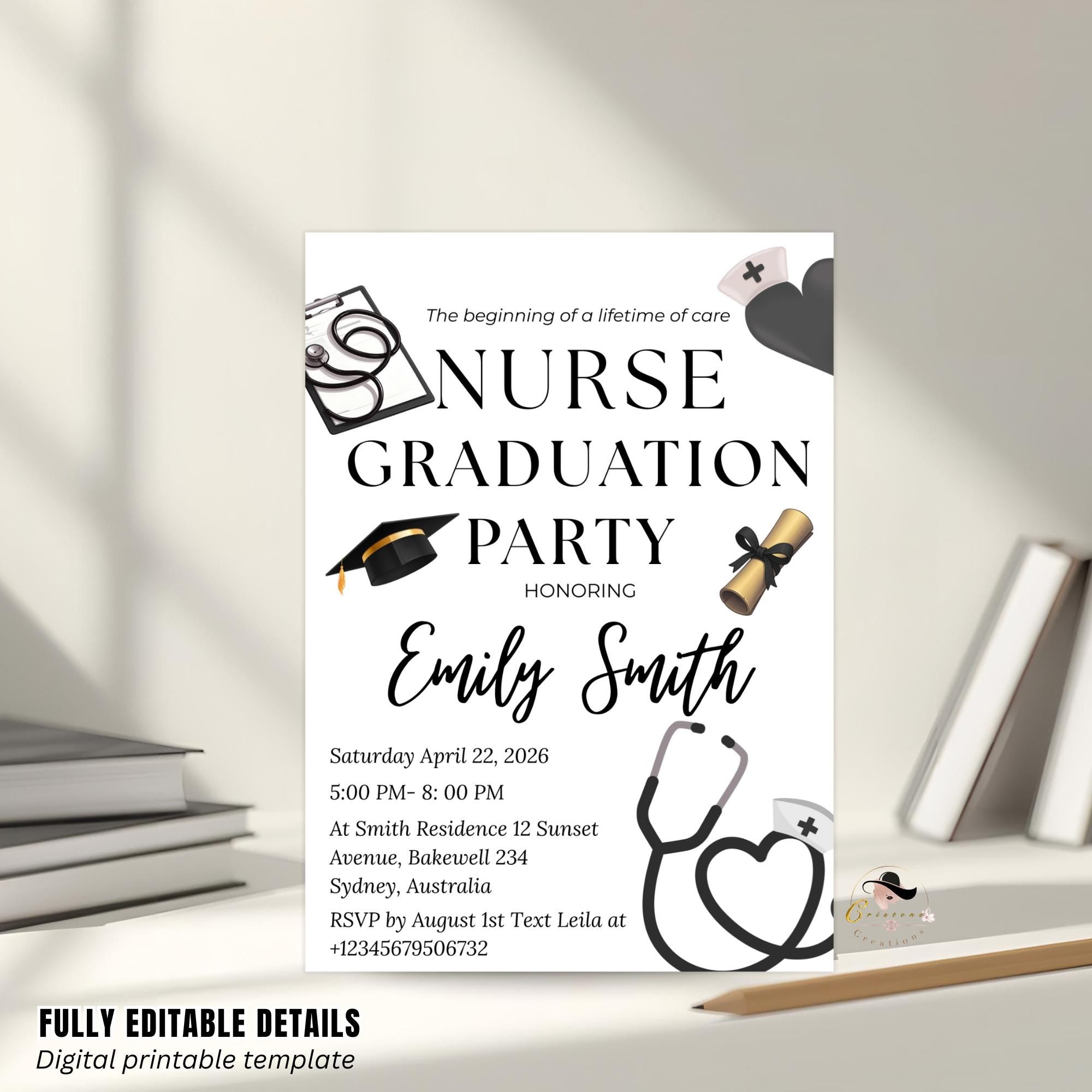 Nurse Graduation Invitation, RN Pinning Ceremony, Class of 2026 Commencement invite Medical BSN Nursing Graduate Flyer Announcement Template