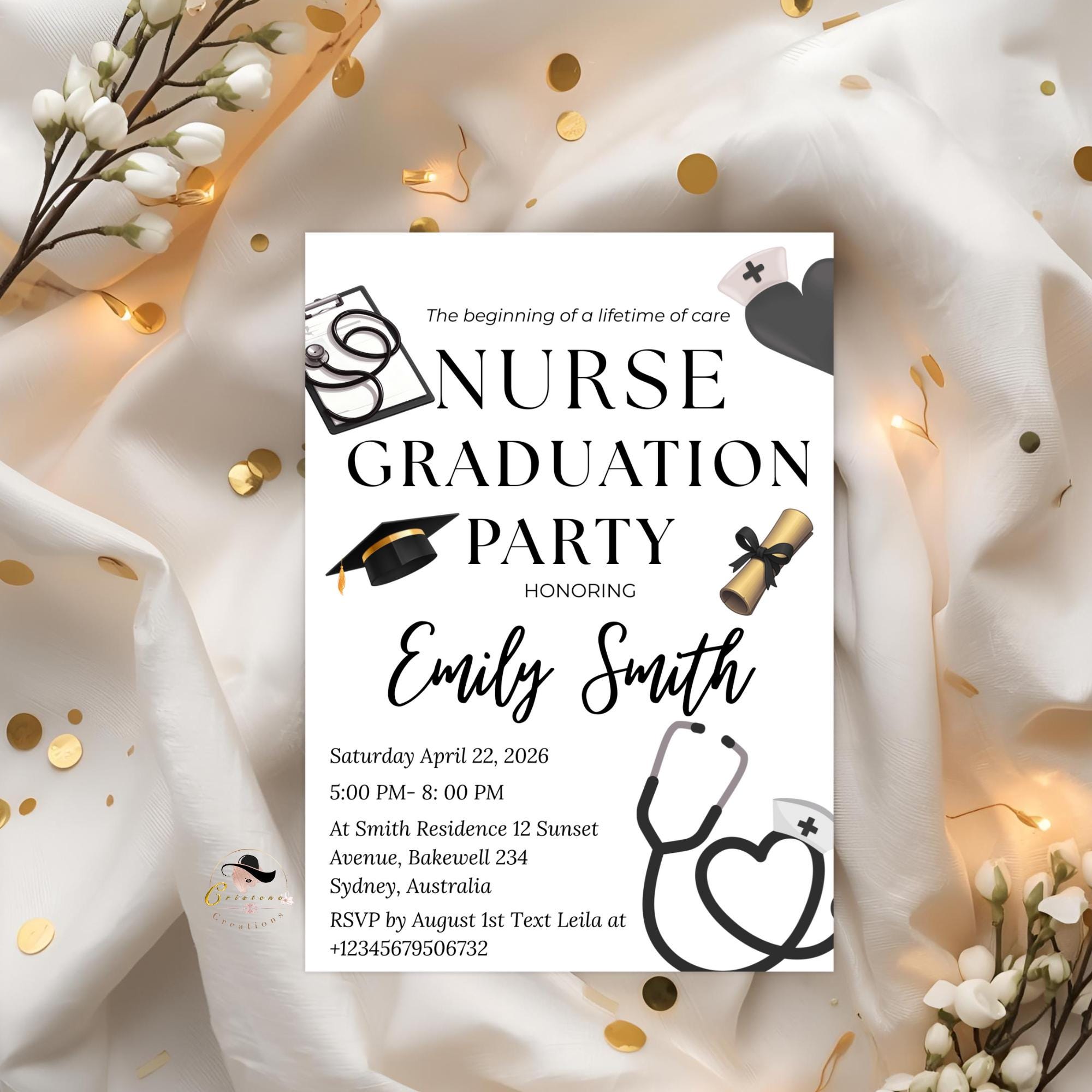 Nurse Graduation Invitation, RN Pinning Ceremony, Class of 2026 Commencement invite Medical BSN Nursing Graduate Flyer Announcement Template