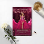 Prom Send Off Party Invitation, Woman Senior Ball and Junior Prom Night with photo invite Elegant Hollywood Theme Red Carpet Template, PRM03
