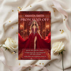 Prom Send Off Party Invitation Red Senior Ball and Junior Prom Night with photo invite, Elegant Hollywood Theme Red Carpet Template, PRM04