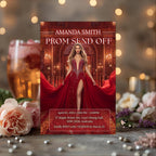 Prom Send Off Party Invitation Red Senior Ball and Junior Prom Night with photo invite, Elegant Hollywood Theme Red Carpet Template, PRM04