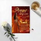 Orange Prom Send Off Party Invitation, Woman Senior Ball and Junior Prom Night with photo invite Elegant Hollywood Theme Template, PRM09