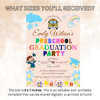 Preschool Graduation Announcement Invitation, Pre-K Graduates Class of 2026 Invite, Colorful Kindergarten Grad party Celebration Template