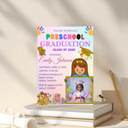 Preschool Graduation Announcement Invitation, Pre-K Graduates Class of 2026 with photo invite Colorful Kids Kindergarten Grad party Template