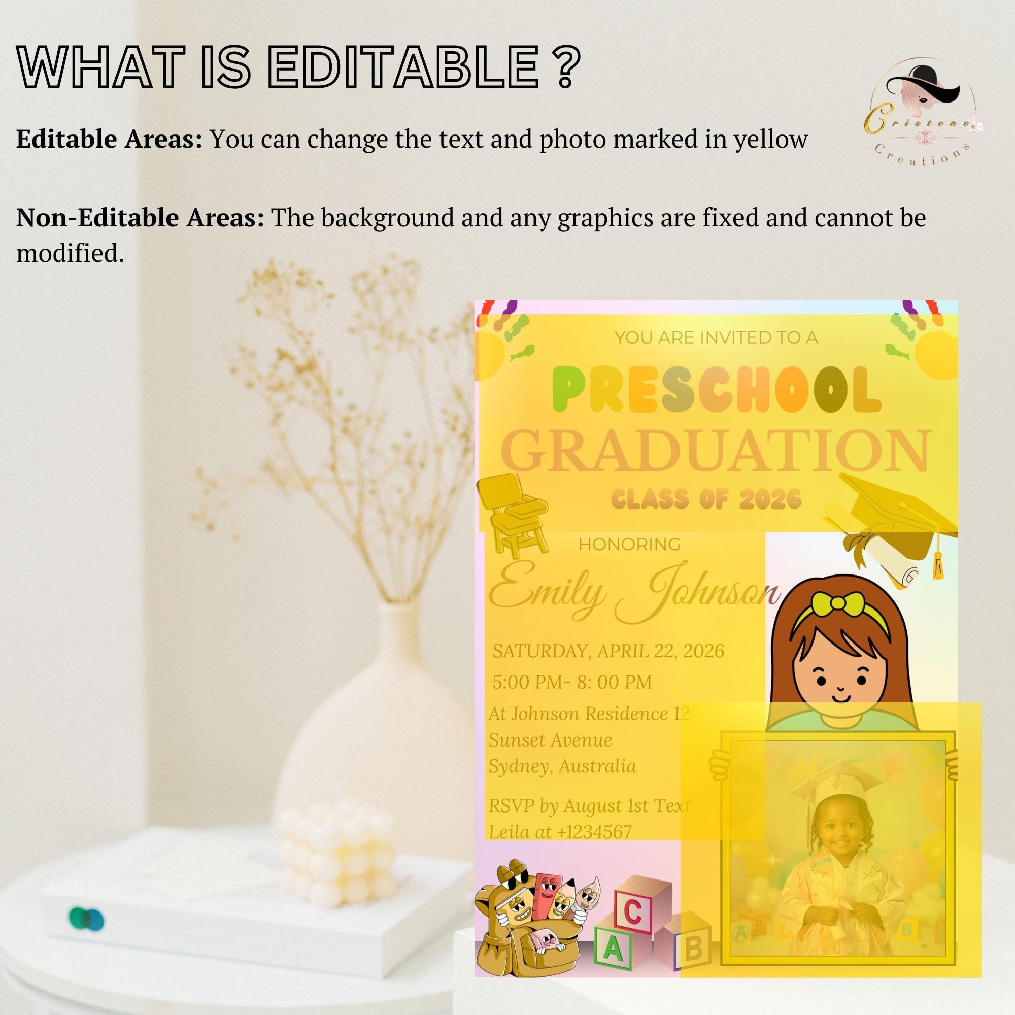 Preschool Graduation Announcement Invitation, Pre-K Graduates Class of 2026 with photo invite Colorful Kids Kindergarten Grad party Template