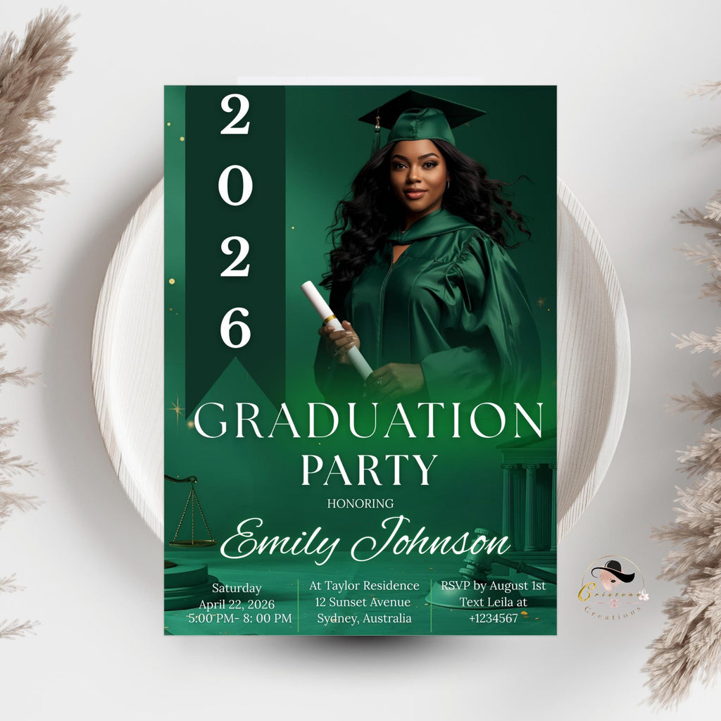 Law School Graduation Announcement Invitation, 2026 Lawyer Ceremony invite with photo, Legal Attorney Profession Graduate Flyer Template