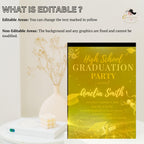 Senior Graduation Announcement Invitation, Black gold 12th Grade Highschool Grad Party Invite, Class of 2026 Men and Woman Graduate Template