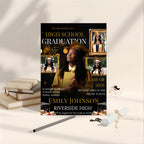 Senior Graduation Announcement Invitation Black gold 12th Grade Highschool Grad Party Invite with photo, Men and Woman Graduates Template