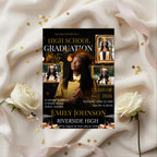 Senior Graduation Announcement Invitation Black gold 12th Grade Highschool Grad Party Invite with photo, Men and Woman Graduates Template