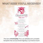 Pink Graduation Party Menu Card, Class of 2026 Dinner Menu, Senior Grad Elegant Menu , Nurse Graduation Brunch Menu Printable Template