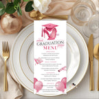 Pink Graduation Party Menu Card, Class of 2026 Dinner Menu, Senior Grad Elegant Menu , Nurse Graduation Brunch Menu Printable Template