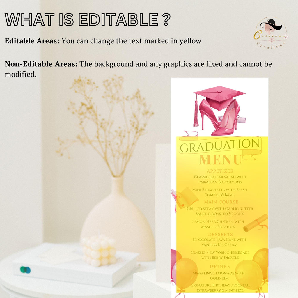 Pink Graduation Party Menu Card, Class of 2026 Dinner Menu, Senior Grad Elegant Menu , Nurse Graduation Brunch Menu Printable Template
