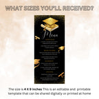Black Gold Graduation Dinner Menu, Senior Grad Party Menu, Commencement Menu, Class 2026 College Graduation Brunch Menu Printable Template