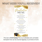 White Gold Graduation Party Menu, Senior Grad Dinner Menu, Commencement Menu, Class 2026 College Graduation Brunch Menu Printable Template
