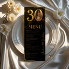 Editable 30th Birthday Dinner Menu Card, Black Gold Party Menu with photo, Elegant Anniversary Menu, Printable Men and Woman Menu Template