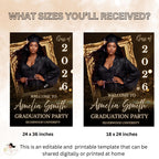 Graduation Welcome Party Sign Black Gold, Woman Graduates Poster Sign with photo, 2026 Men College Commencement Announcement Entry Template