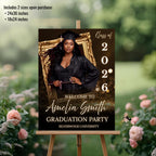 Graduation Welcome Party Sign Black Gold, Woman Graduates Poster Sign with photo, 2026 Men College Commencement Announcement Entry Template